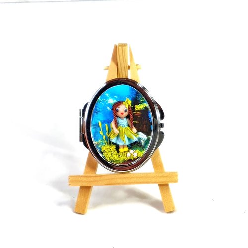 Miroir de poche acier inoxydable, accessoire de sac, poupéée fimo,