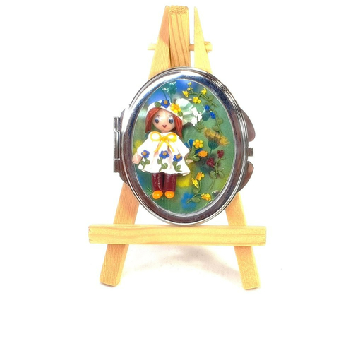 Miroir de poche enfant, miroir double en acier inoxydable, poupée fimo