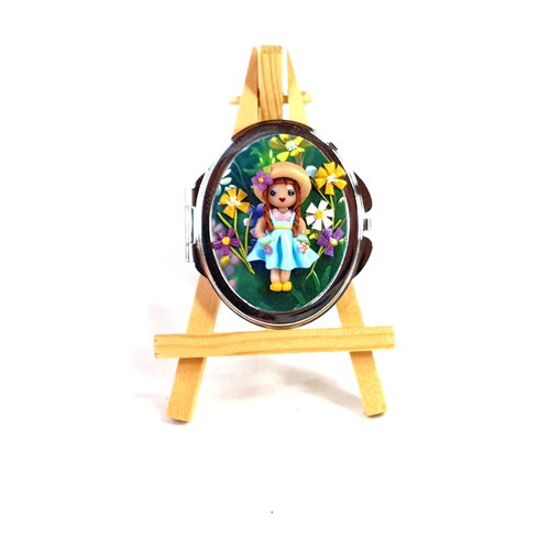 Miroir de poche enfant, accessoire de sac à main, miroir de poche acier inoxydable et fimo