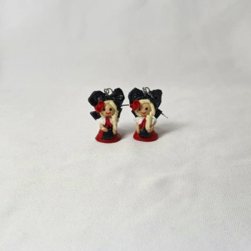 Boucles d'oreilles alsaciennes acier inoxydable, miniature fimo, mini poupées, souvenir d'alsace,