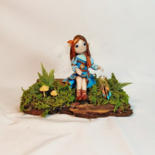 Elfe attrape rêve, fée des forêts, personnages fantastiques, figurine pâte polymère, lutin fimo