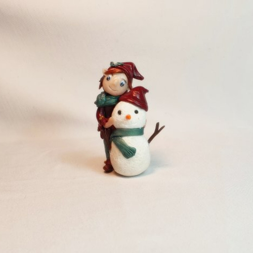Lutin bonhomme de neige, figurine fimo
