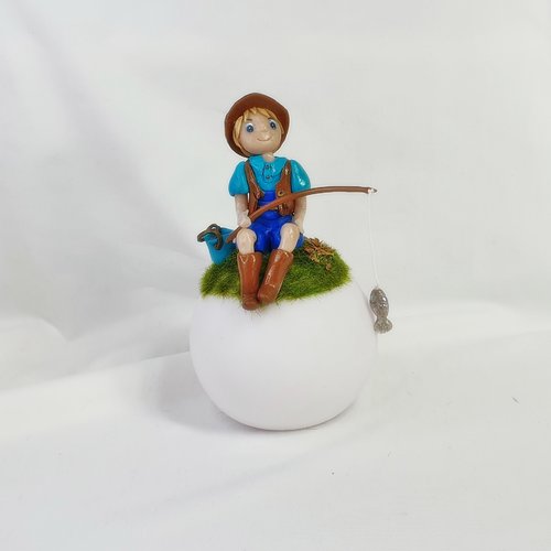 Veilleuse garçon pëcheur, veilleuse fimo, miniature fimo