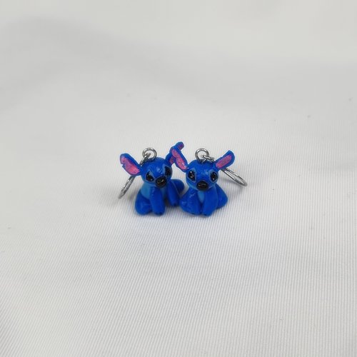 Boucles d'oreilles stitch fimo, boucles d'oreilles enfants acier inoxydable