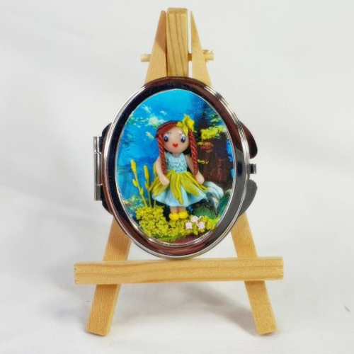 Miroir de poche acier inoxydable, accessoire de sac, poupéée fimo,