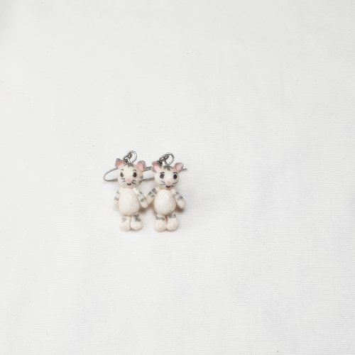 Boucles d 'oreilles chats blancs fimo, miniature animaux fimo, boucles d 'oreilles enfants acier inoxydable