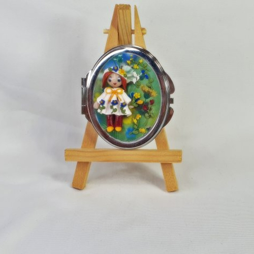 Miroir de poche enfant, miroir double en acier inoxydable, poupée fimo