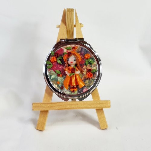 Miroir de poche acier inoxydable, miroir fimo, poupée miniature