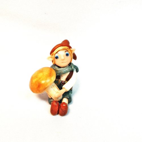Lutin champignons fimo, lutin miniature, être féerique, figurines collection,