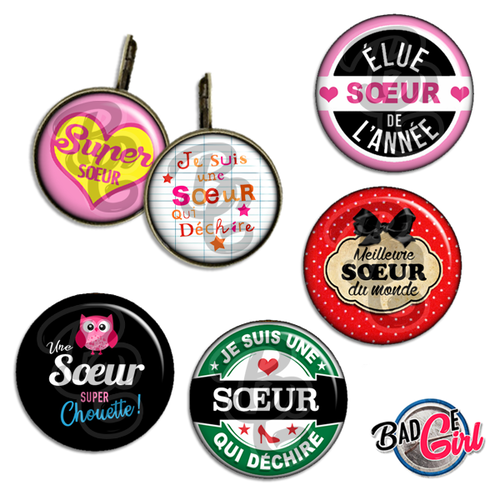 Pour ma soeur - 45 images digitales numériques cabochon rond page de collage digital pour cabochons