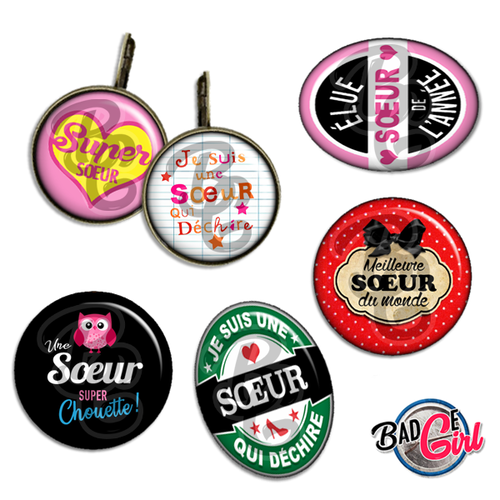 Pour ma soeur - 60 images digitales numériques cabochon rond et ovale page de collage digital pour cabochons