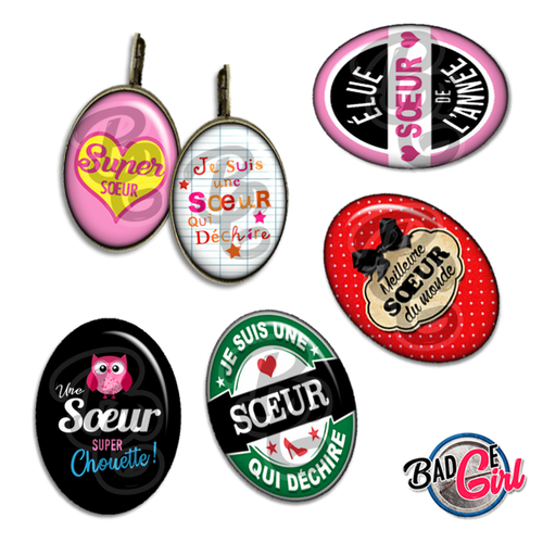 Pour ma soeur - 45 images digitales numériques cabochon ovale page de collage digital pour cabochons