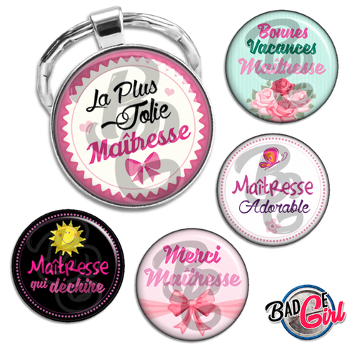 Maîtresse - 45 images pour cabochon rond - page de collage digital pour cabochons