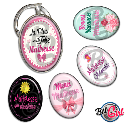 Maîtresse - 45 images pour cabochon ovale - page de collage digital pour cabochons