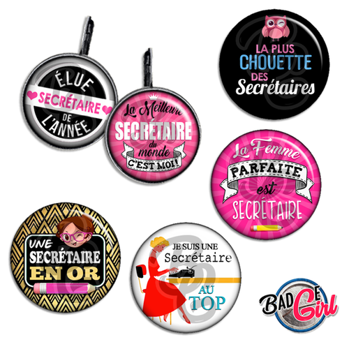 Secrétaire - 45 images pour cabochon rond - page de collage digital pour cabochons