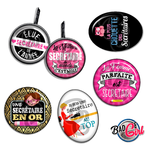 Secrétaire - 60 images pour cabochon rond et ovale - page de collage digital pour cabochons