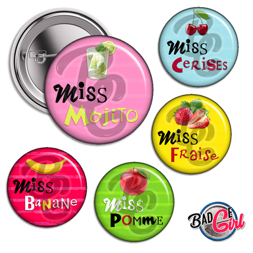 Miss fruit - 12 images digitales numériques badge 56mm - page digitale pour cabochon et/ou badge
