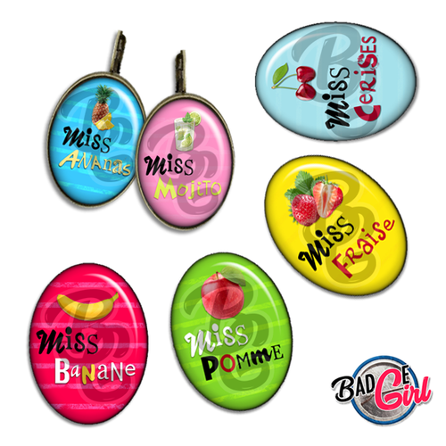 Miss fruit - 45 images pour cabochon ovale - page digitale pour cabochon et/ou badge