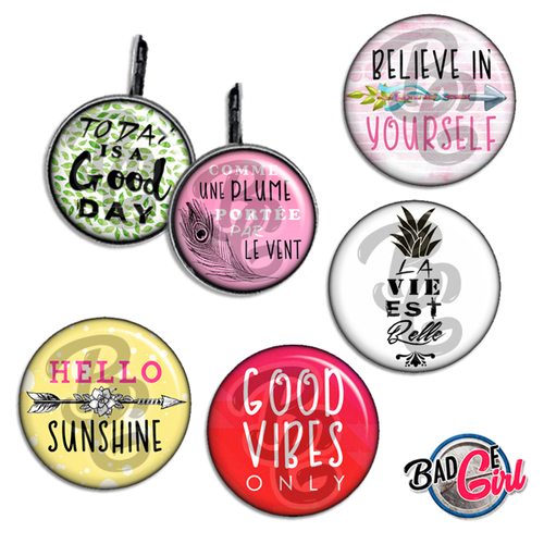 Good vibes - 45 images pour cabochon rond - page digitale pour cabochon et/ou badge