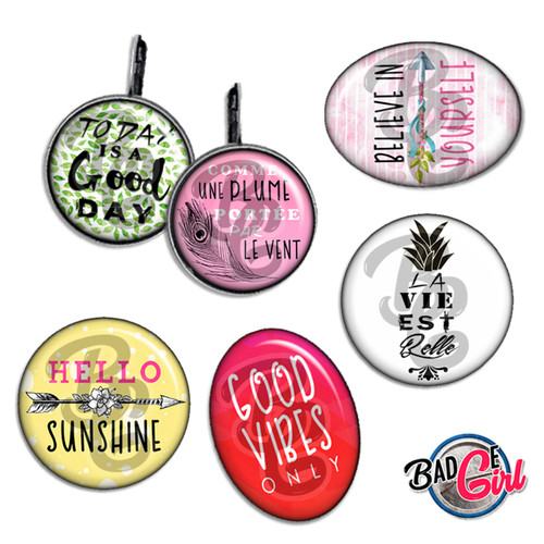 Good vibes - 60 images pour cabochon rond et ovale - page digitale pour cabochon et/ou badge