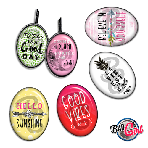 Good vibes - 45 images pour cabochon ovale - page digitale pour cabochon et/ou badge
