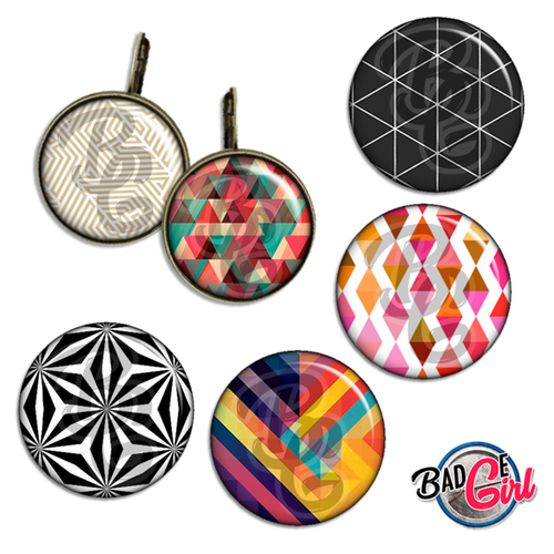 Motifs géométriques - 45 images pour cabochon rond - page digitale pour cabochon et/ou badge