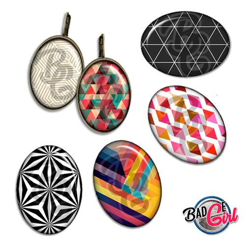 Motifs géométriques - 45 images pour cabochon ovale - page digitale pour cabochon et/ou badge
