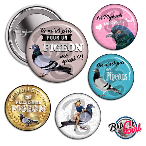 Pigeon - 20 images digitales numériques badge 32mm - page digitale pour cabochon et/ou badge