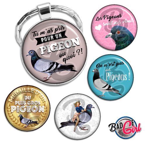 Pigeon - 45 images pour cabochon rond - page digitale pour cabochon et/ou badge