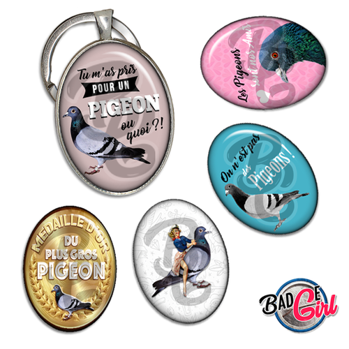 Pigeon - 45 images pour cabochon ovale - page digitale pour cabochon et/ou badge