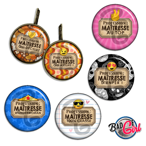 Profession maîtresse - 45 images pour cabochon rond- page digitale pour cabochon et/ou badge