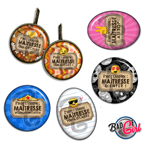 Profession maîtresse - 60 images pour cabochon rond et ovale - page digitale pour cabochon et/ou badge