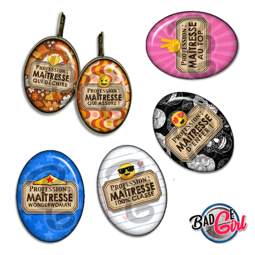 Profession maîtresse - 45 images pour cabochon ovale - page digitale pour cabochon et/ou badge