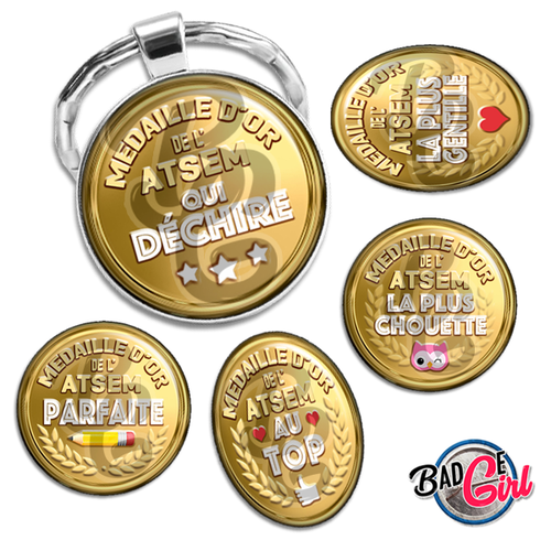 Médaille d'or atsem - 60 images pour cabochon rond et ovale - page digitale pour cabochon et/ou badge