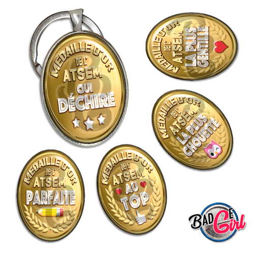 Médaille d'or atsem - 45 images pour cabochon ovale - page digitale pour cabochon et/ou badge