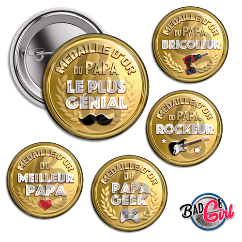 Médaille d'or papa - 20 images digitales numériques badge 25mm- page digitale pour cabochon et/ou badge