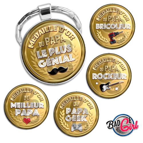 Médaille d'or papa - 45 images pour cabochon rond - page digitale pour cabochon et/ou badge