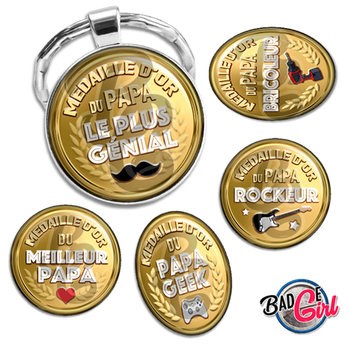 Médaille d'or papa - 60 images pour cabochon rond et ovale - page digitale pour cabochon et/ou badge