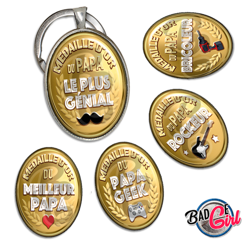 Médaille d'or papa - 45 images pour cabochon ovale - page digitale pour cabochon et/ou badge