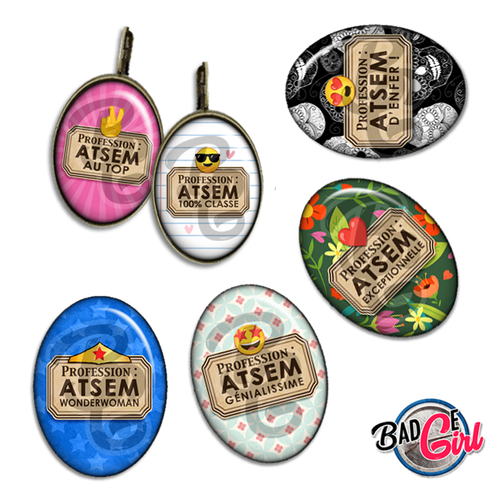 Profession atsem - 45 images pour cabochon ovale - page digitale pour cabochon et/ou badge