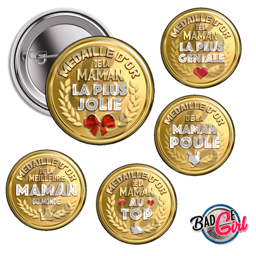 Médaille d'or maman - 20 images digitales numériques badge 38mm- page digitale pour cabochon et/ou badge