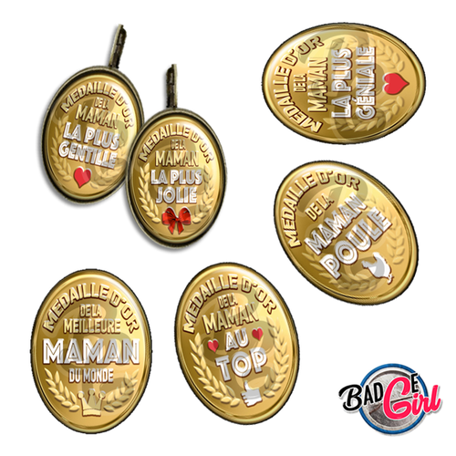 Médaille d'or maman - 45 images pour cabochon ovale - page digitale pour cabochon et/ou badge