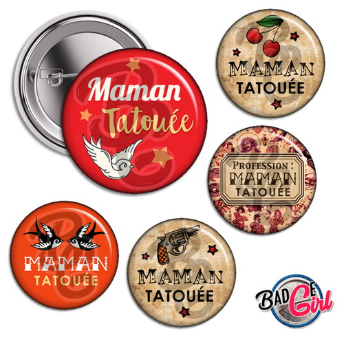 Maman tatouée - 20 images digitales numériques badge 32mm- page digitale pour cabochon et/ou badge