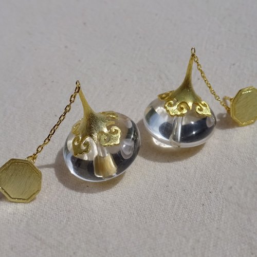 Boucles d'oreilles pendantes cristal de roche (quartz) en vermeil