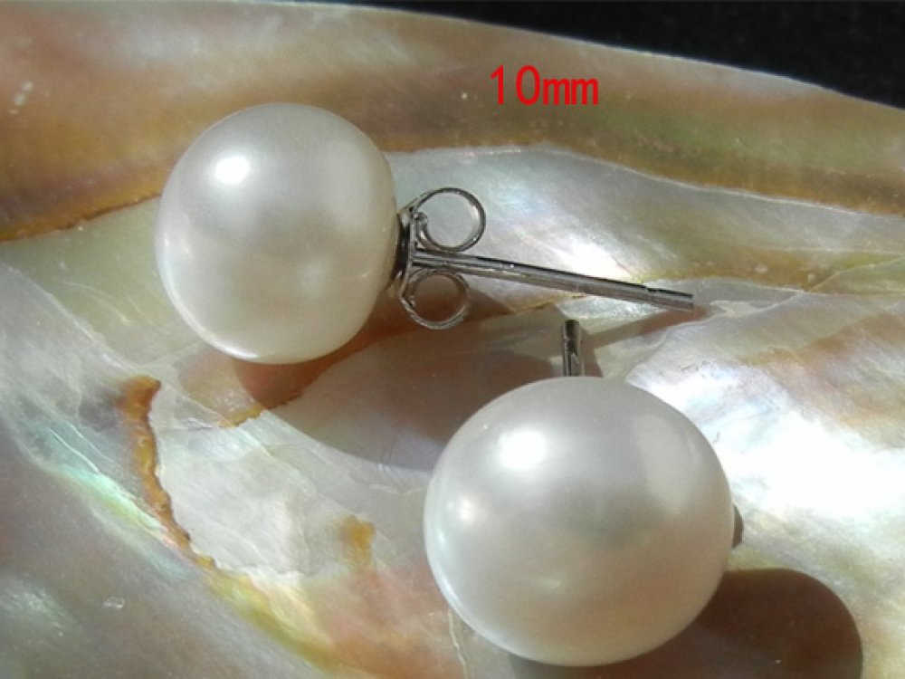 10 mm South Sea Shell Pearl PERLES rondes Boucles D'Oreille 925 Argent Massif post