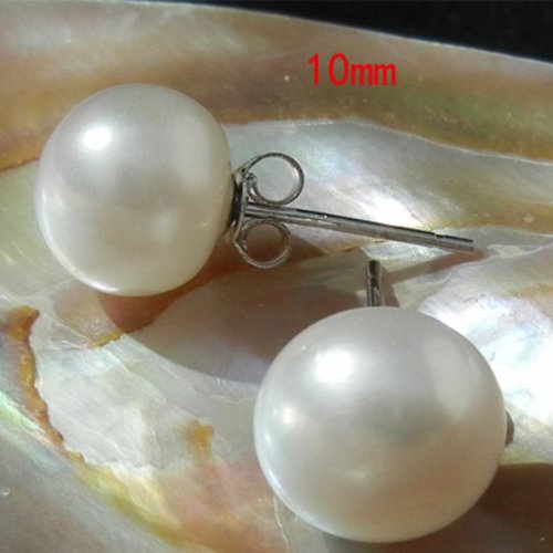 Boucle d'oreilles perle de culture d'eau douce, grosse perle 10mm