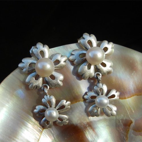 Boucles d'oreille perle de culture d'eau douce, flocon de neige, perle presque ronde, qualité aa+++ taille 4mm et 6mm