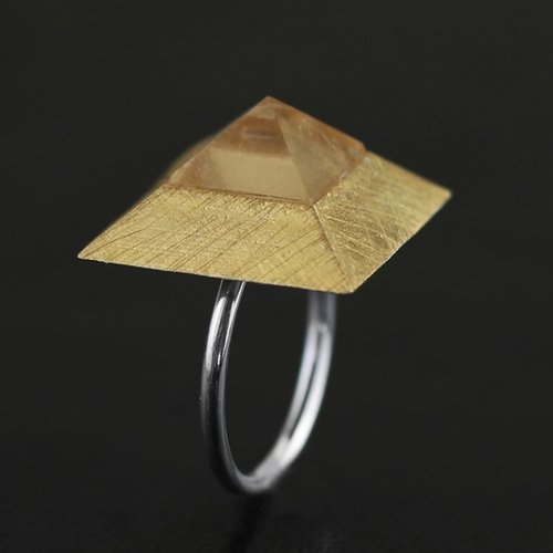Bague cristal de quartz (cristal de roche) pyramidale, bague en vermeil taille unique ajustable