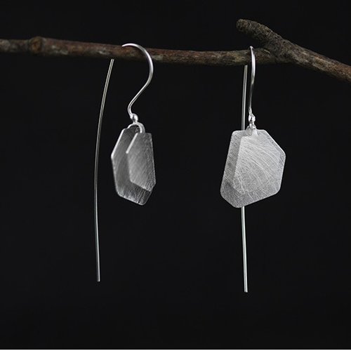 Boucles d'oreilles en argent massif 925,forme asymétrique et long, effet brossé