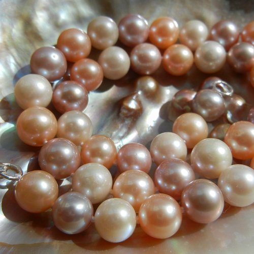 Collier perle de culture d'eau douce, tricolore, sur mesure, perle 8.5-9.5mm, longueur 43cm ou sur mesure,
